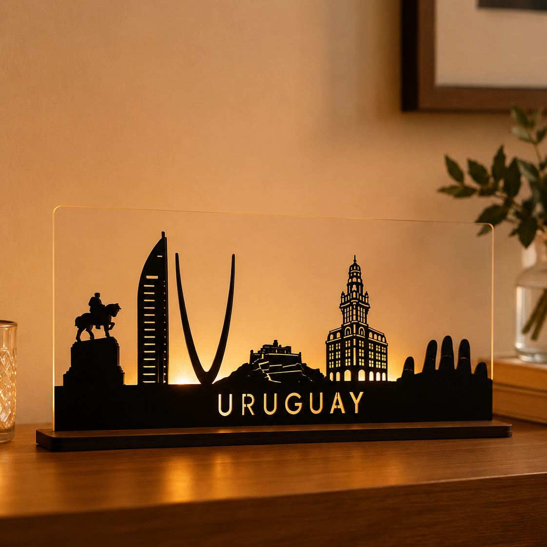 Porta Velas Decorativo Uruguay Skyline