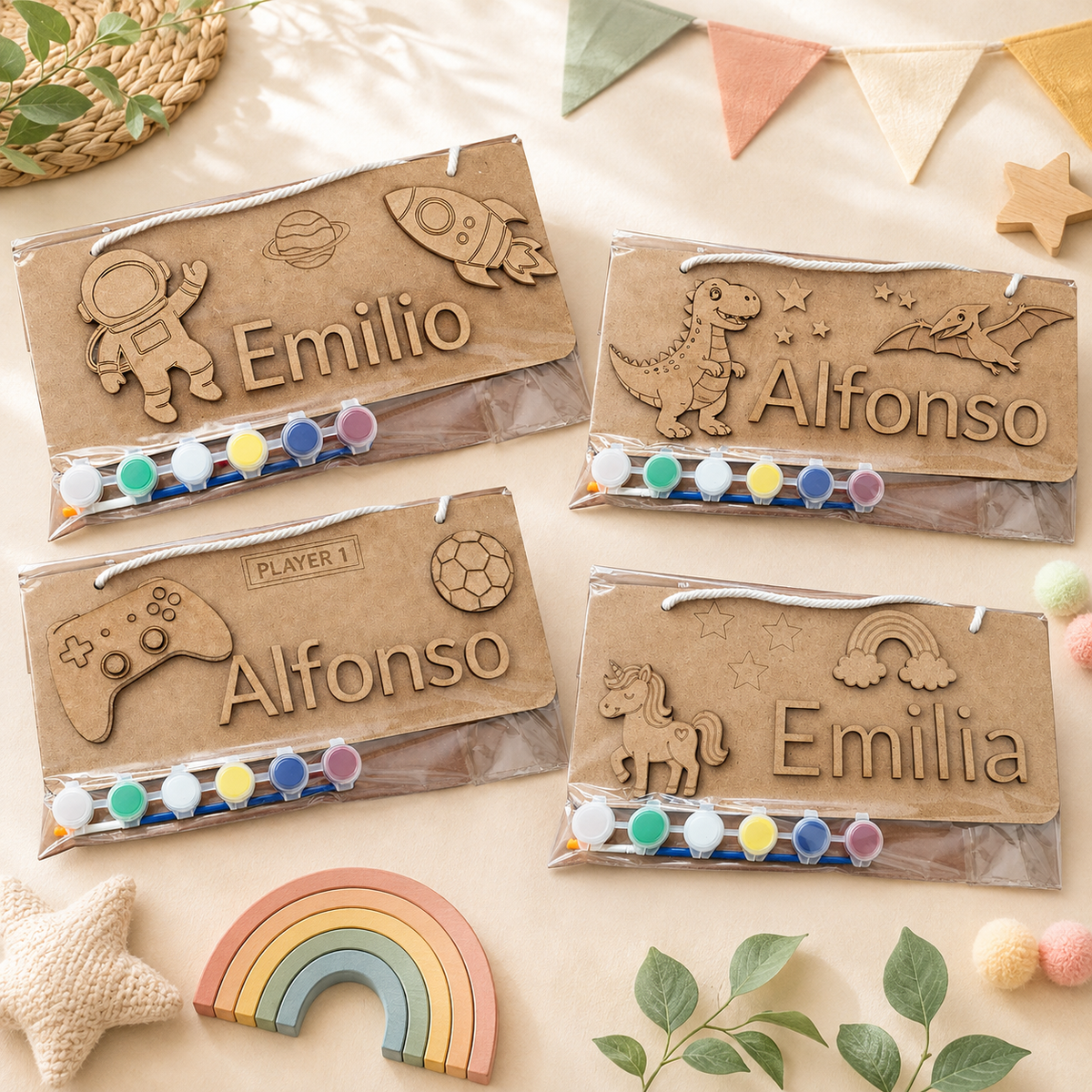 Cartel Decorativo Colgante Para Pintar - Nombre De Niño/a