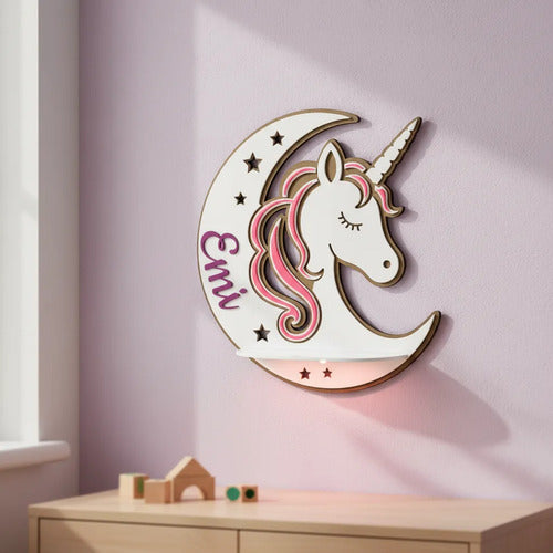 Repisa Unicornio Luna Para Cuarto Infantil Niña Con Luz Led
