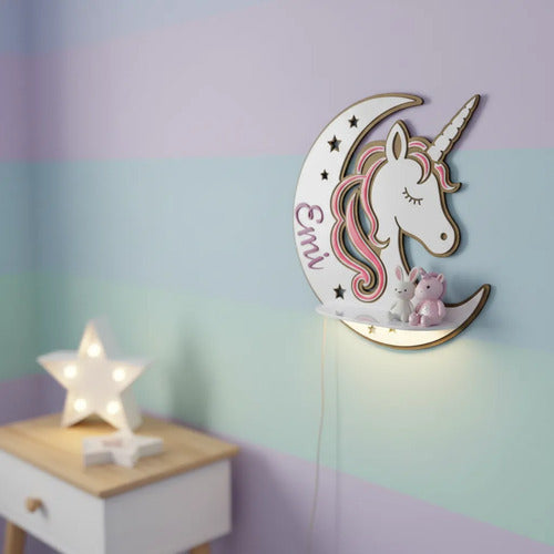 Repisa Unicornio Luna Para Cuarto Infantil Niña Con Luz Led