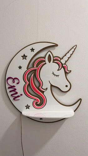 Repisa Unicornio Luna Para Cuarto Infantil Niña Con Luz Led