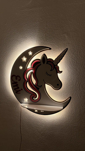 Repisa Unicornio Luna Para Cuarto Infantil Niña Con Luz Led